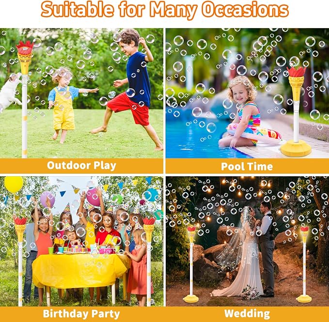 Infowush Torch Bubble Machine for Kids, Rechargable Bubble Maker Bubble Toys with Light, Outdoor Automatic Standing Height Adjustable Bubble Machine for Toddlers 1-3, Christmas Birthday Party Gifts