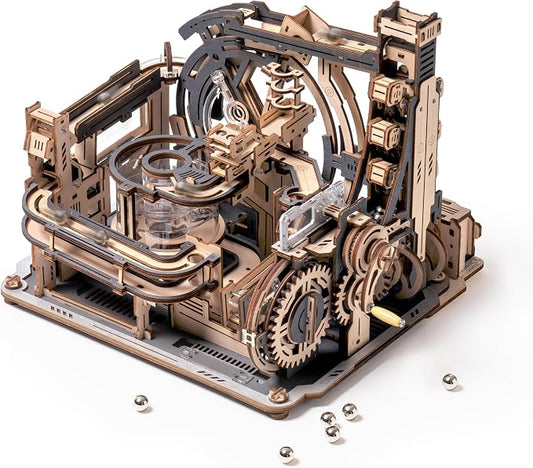 3D Puzzle Marble Run - Electric Spaceport, Wooden Model Building Kit for Teens