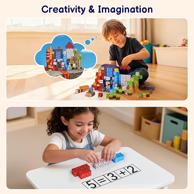 200PCS Magnetic Blocks, Magnetic Building Blocks Cubes Tiles, STEM Educational Stacking Magnets School Game Toys for Kid Ages 3 4 5 6 7 8 9 10 11 Birthday Party Supplies Gifts for Boys and Girls