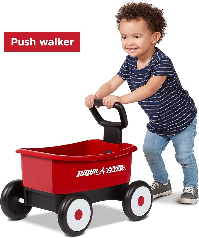 Radio Flyer Push & Pull Walker Wagon, Red, for Kids 1-4 Years Old, Locking Handle for Stability, Baby Push Walker Converts to Pull Wagon, for Indoor & Outdoor Play, Amazon Exclusive