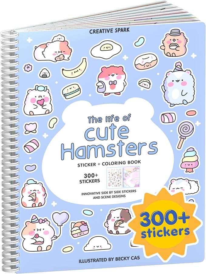 Hamster 300+ Sticker Book by Cupkin Cute Coloring & Sticker Activity Book, Road Trip Essentials, 8 Stickers Scenes, Children's Crafts Toddlers for Ages 2–8 Years, Toddler Airplane Travel Essentials