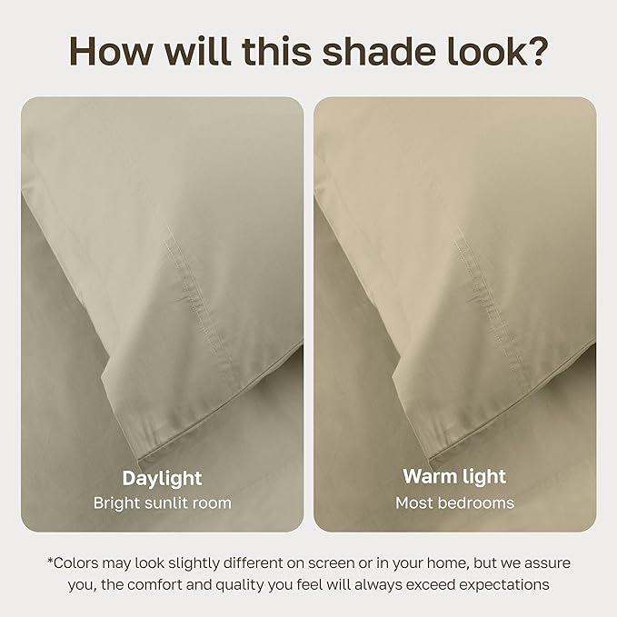 California Design Den Twin Size Sheets Set - Soft 100% Organic Bed Sheets with Deep Pockets, Crisp Percale, Breathable and Durable Bedding Set - Soft Taupe