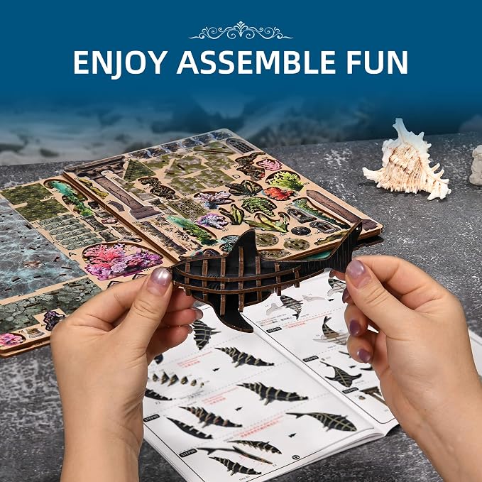 fifijoy Book Nook Kit - DIY Miniature Dollhouse for Adults and Teens, Creative Bookshelf Decor 3D Wooden Puzzle Bookend with LED Light, Unique Gift for Family and Friends (Lost City of Atlantis)