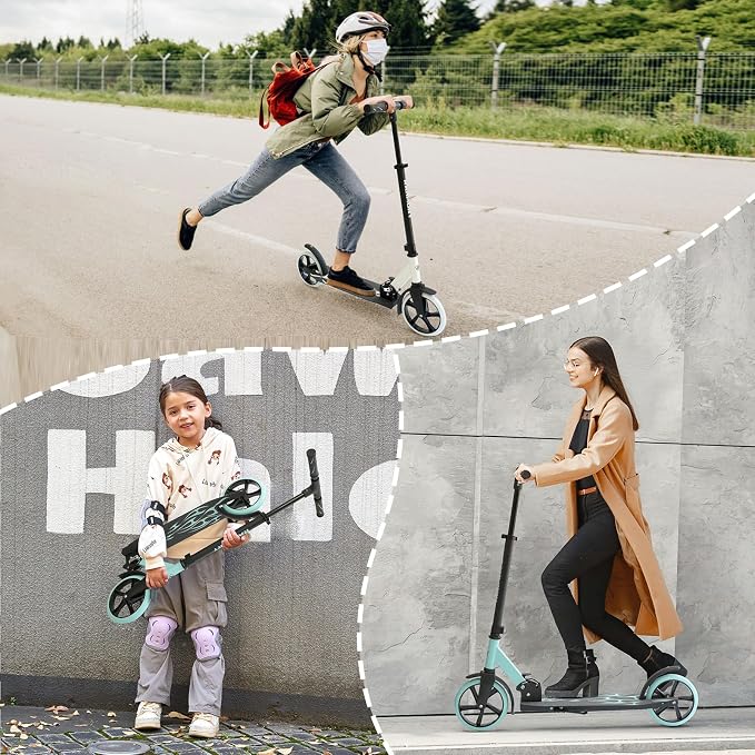Rahmory Kick Scooter for Ages 6+,Kid, Teens & Adults. Foldable Kick Scooter for Boys with 4 Adjustable Heights, ABEC9 Bearings, Supports Up to 220 lbs.