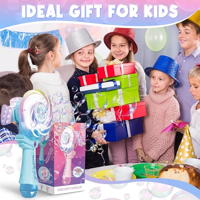Bubble Wands for Kids Age 4-8: Windmill Light Up Automatic Bubble Machine Rechargeable with 2 Bubble Solution Outdoor Party Birthday Toys for Toddlers, Gift for 3 4 5 6 7 8 Year Old Girls Blue
