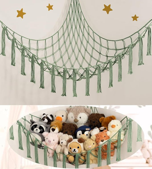 mirolam Stuffed Animal Storage Hammock or Net - Large Toy Hammock Net for Stuffed Animals Corner - Hanging Stuff Animal Organizer Holder Ideas for Plush - Baby Nursery Wall Bedroom Room Decor