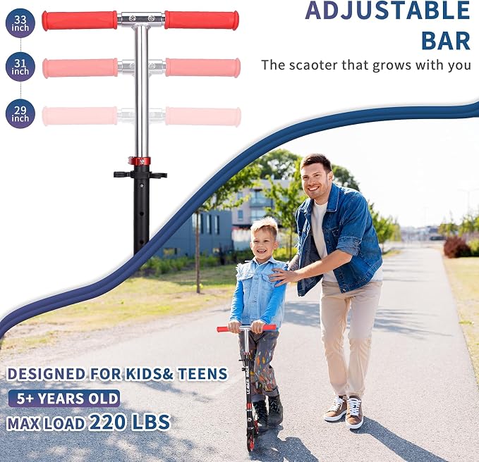 Kick Scooter - Collapsible Portable Kids Push Scooter - Lightweight Folding Design with High Visibility RGB Light Up LEDs on Wheels