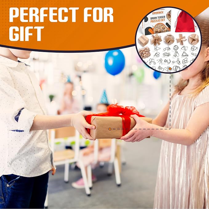 30pcs Metal & Wooden Brain Teaser Puzzles Set, 3D Brain Teasers Wire Puzzles for Adults Teens Kids, Educational IQ Unlock Interlock Puzzle, Entertaining & Thoughtful Gift Set