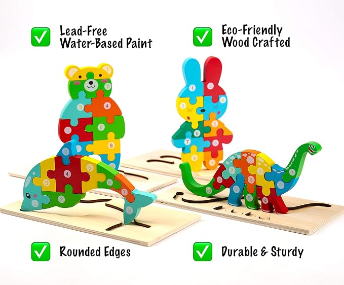 Montessori Mama Wooden Toddler Puzzles for Kids Ages 3-5, Montessori Toys for 3 Year Old, Animal Toddlers Toys Ages, 4-Pack Learning Toddler Puzzle