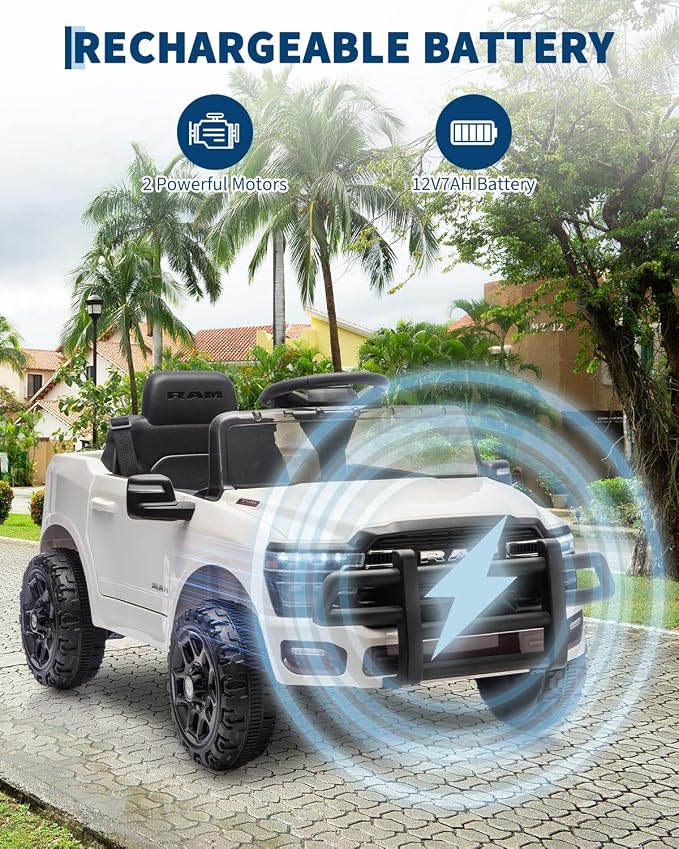 Garvee Kids Ride On Cars, Licensed RAM 12V Electric Ride On Truck Car w/Remote Control, Electric Pickup Car for Toddlers, Spring Suspension, LED Lights, Music, Ride On Toys for Boys Girls
