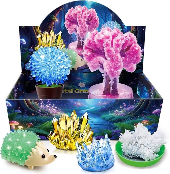 UNGLINGA Crystal Growing Kit for Kids, Chemistry Experiments Science S.T.E.M Toys Gifts Idea for Boys Girls, Crystal-Growing Tree, Hedgehog Crystal, Grow 6 Vibrant Crystals Making Kit
