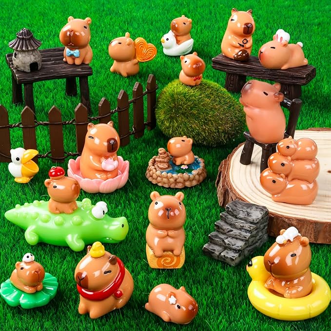33 Pcs Mini Capybara Figurines 25 Style Adorable Resin Capybaras Miniatures Mini Capybara Cake Toppers Set for DIY Fairy Garden Car Dashboard Moss Landscape Home House Birthday Party Decor