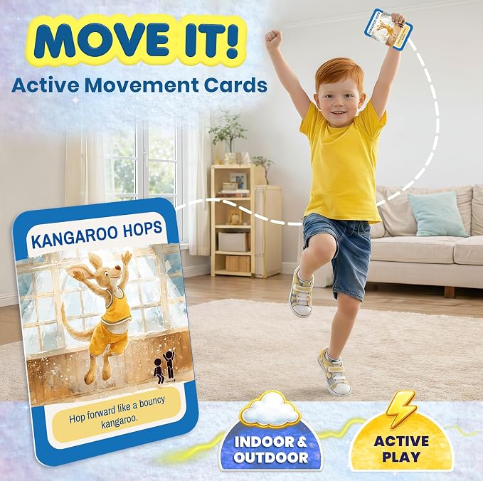 QUOKKA Active Movement Game for Kids Ages 4–8 – Animal-Themed Card Set with 50 Movement Tasks for Indoor & Outdoor Brain Breaks, Home & Classroom Activities