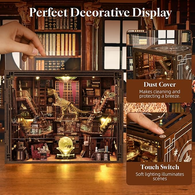 CCCDF DIY Book Nook Library Kit, Miniature Dollhouse Booknook Kit, 3D Wooden Puzzle Bookend Bookshelf with LED Light for Teens and Adults (Beyond Library Max)