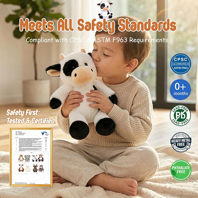 Stuffed Animal Plush Toy Soft Plushie Cuddly Holstein Cow Cute Plush Toy for Kids Toddlers Boys Girls Birthday Christmas Nursery Decor Party Favors