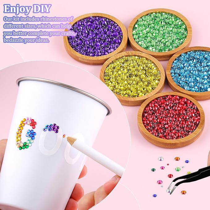 20000Pcs Resin Rhinestones for Crafting, Multicolor 3/4/5mm Flacktback Gems with 3Pcs B7000 Jewelry Glue, Bedazzling Crystal for DIY Crafts Clothing Tumblers Mugs Shoes Fabric Nail Art