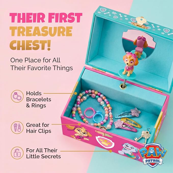 Paw Patrol Jewelry Box for Girls Musical Jewelry Box with Spinning Skye Figurine, Paw Patrol Toys for Kids Ages 3-5
