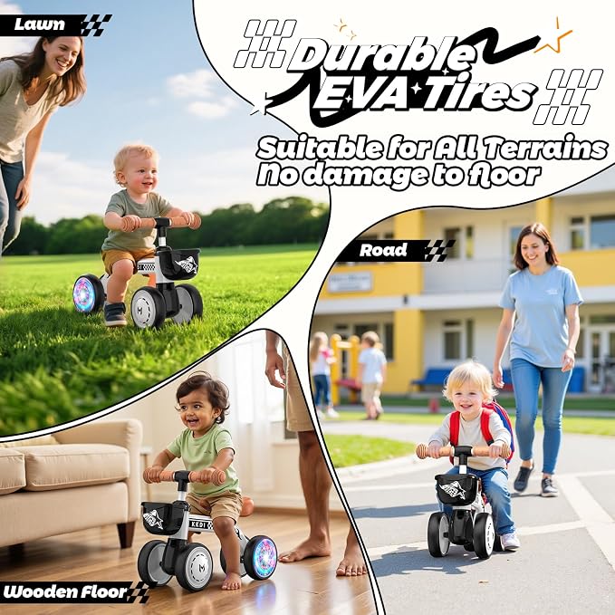 Baby Balance Bike Ride on Toys for 1 2 Year Old, Toddler Bike, First Birthday Gifts for 1 2 Year Old Boys Girls, Colorful Lighting Silent Wheels, No Pedal, Safe Baby First Bike