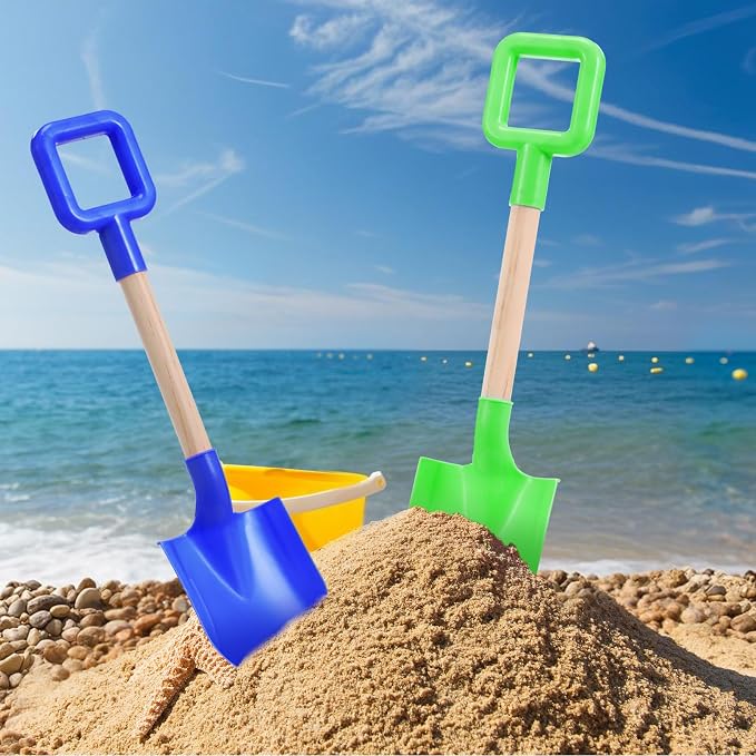 Honoson 24 Pack 16 Long Beach Spades Sand Shovels Toys Gardening Tools Sets Sandbox Sturdy Scoop Durable Wood Handle ABS Plastic Spade for Garden Sand Snow Backyard Summer Favors (Bright Color)