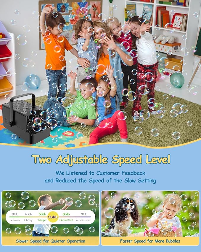 Upgraded Bubble Machine, Make Big/Medium/Small Bubbles, 2000+ - over 10000+ Per Min, Bubble Machine for Toddlers Kids, Bubble Blower Powered by Plug/Battery for Indoor Outdoor Parties Birthday Wedding