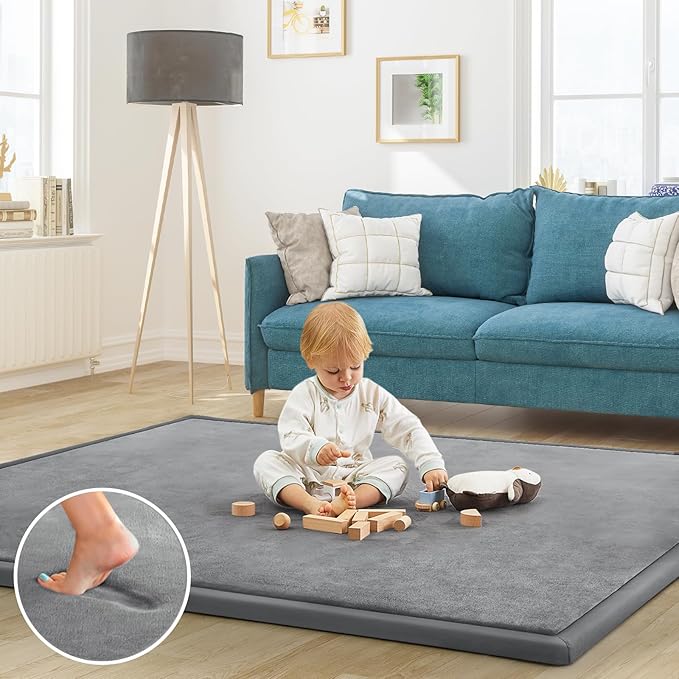 Baby Play Mat for Floor Nursery Rug Muscle Mat Area Rug Playroom Rug 59"x71" Playpen Mat Elastic Foam 1.3" Thick Crawling Mat for Babies,Toddlers, Infants, Kids,Grey
