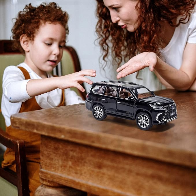 Diecast car Model 1/24 Scale - Zinc Alloy Pull Back Toy car with Sound and Light, Collectible Toys Vehicle for Adults and Boys Girls (Black)