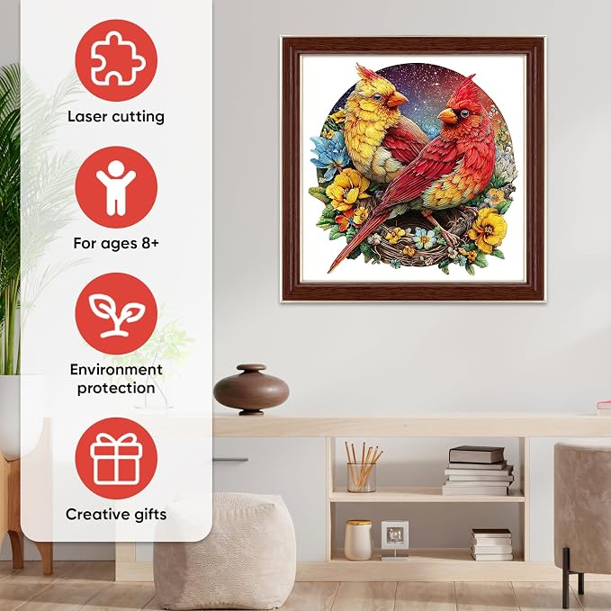 MEATRN Winter Cardinals Puzzles for Adults, Fun Educational Wooden Puzzle, Christmas Decorative Gift, Relaxing Wood Puzzle Game for Family & Friends, 508 Pcs, 16.5x16.7 in