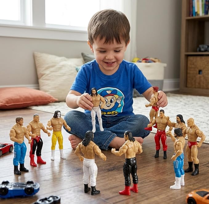 Gift Boutique Action Figures Wrestling Toys Playset for Kids, 16 Piece Wrestler Figure Set with Movable Joints, Large 7 Inch Figures, Ultimate Birthday Party Gifts Wrestlers Accessories