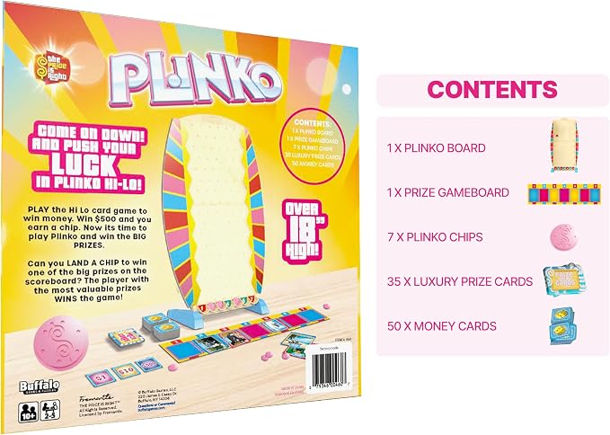 Buffalo Games Plinko Board Game - Model Plink Hi-Lo, 18-Inch, Multicolor - Fast-Paced Prize Drop & Bounce Action - Two-Player Tabletop Games for Group Fun - Classic TV Show Inspired Play