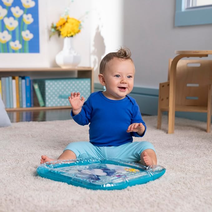 Bright Starts Disney Baby Stitch Water Mat, Making Waves Play Mat, 3 Floating Toys, Blue, Newborn+