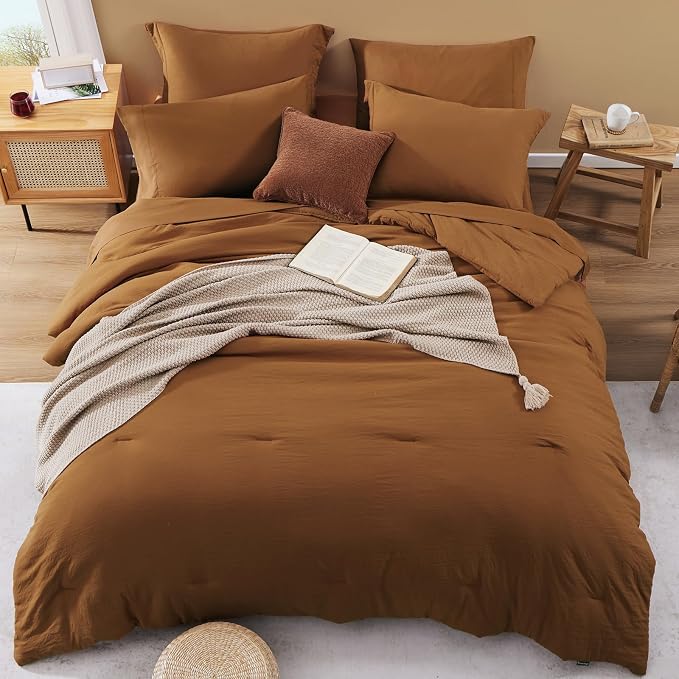 WRENSONGE Super King Plus Comforter Set- 7 Pieces Terracotta Bed in a Bag Super King Plus with Fitted Sheet, Flat Sheet, 2 Shams, and 2 Pillowcases- Warm Bedding Sets for All Season