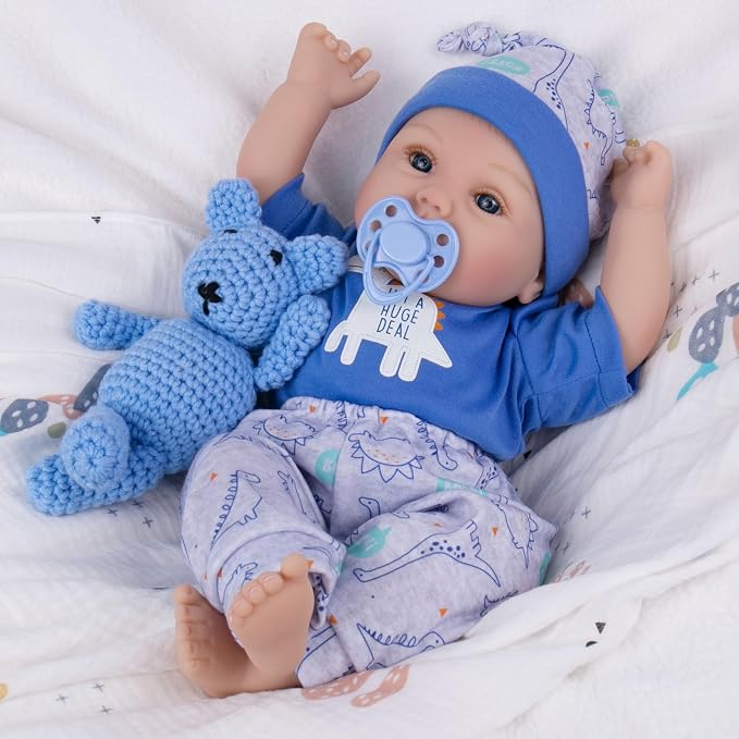Milidool Lifelike Reborn Baby Dolls Boy - 18-Inch Baby Soft Body Realistic-Newborn Baby Dolls Cloth Body Real Life Baby Dolls with Toy Accessories for Kids Age 3 4 5 6 7 +