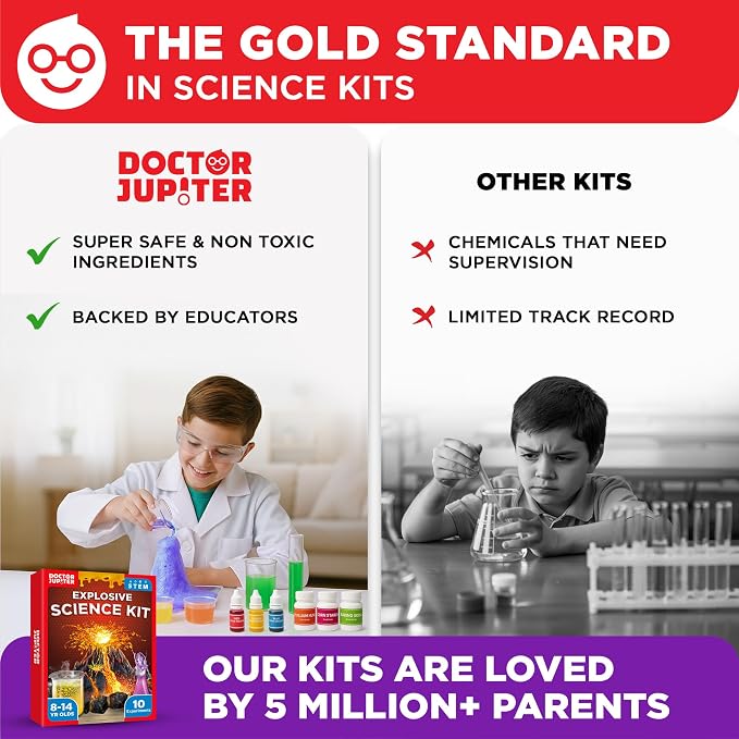 Doctor Jupiter Explosive Science Kit, Chemistry Set for Kids Ages 8-10-12-14 | Birthday Gift Ideas for Boys & Girls 8,9,10+ Years Old | STEM Toy with 10 Experiments | Learning & Educational Projects