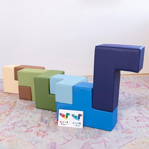 ECR4Kids SoftZone Brainy Building Blocks Puzzle Set, Beginner Playset, Earthtone, 7-Piece