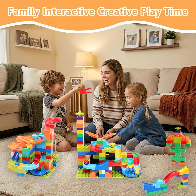 COUOMOXA Marble Run Building Blocks for Kids: STEM Educational Toys for 3 4 5 6 7 8 Years Old Kids - Catapult Track Set Compatible Classic Blocks Age 3-5 4-8 - Birthday Gifts Boys Girls