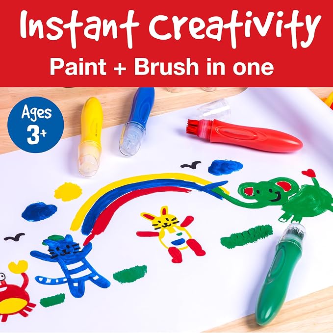 Faber-Castell Little Creatives Jumbo Squeezing Paint Brushes, 6 Colors, Paint Sticks for Kids Washable, Toddler Art Supplies, Non Toxic Paint and Brush in One, Kids Crafts Age 3 to 5+