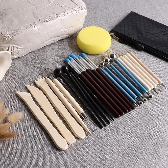 ZEHIQ Premium Air Dry Clay Kit, 6.6LBs Natural White Pottery Clay with 25 Pcs Clay Sculpting Tools, Modeling Clay for Pottery Wheel & Craft Projects, Ideal for All Skill Levels (White & Tools)
