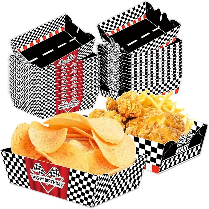 48 Pcs Racing Car Theme Food Trays Race Track Party Supplies Decorations Racing Sports Themed Dinnerware for Kids Boys Birthday Baby Shower Decor