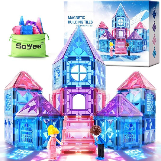 Diamond Magnetic Building Blocks for Kids - Princess Castle Magnetic Tiles Toys for 3-8 Year Old Girls & Boys - 3 4 5 6 Year Old Girl Birthday Xmas Gifts - STEM Educational Toys for Creative Play