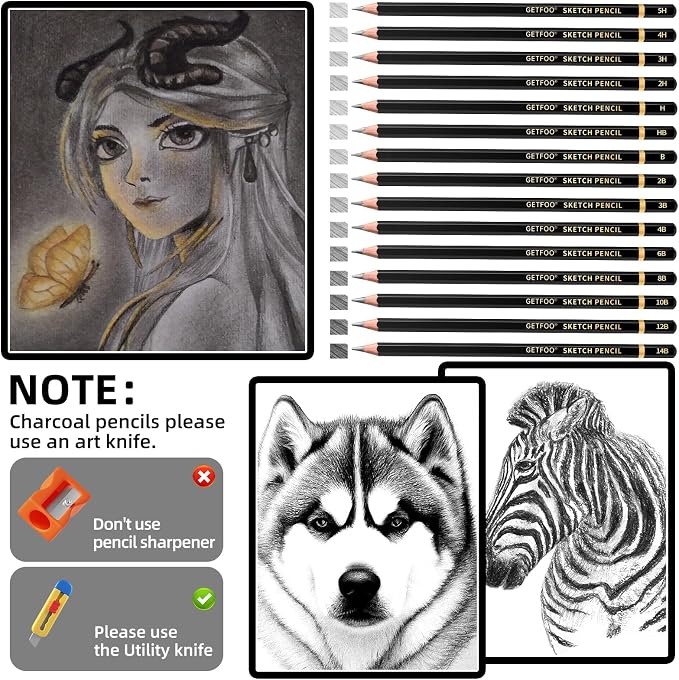 Drawing Sketching Pencil Set 21 Pack Art Pencil Kit with Graphite Pencils (14B-5H), Charcoal Pencil, Ideal for Shading, Blending, Drawing Set for Beginners & Pro Artists