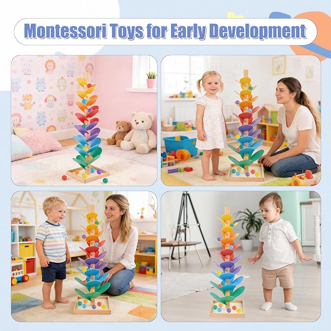 Wooden Marble Run Music Tree Marble Run Learning Game Montessori Wooden Color Sorting Toy Birthday Gift for Boys and Girls Ages 3-8