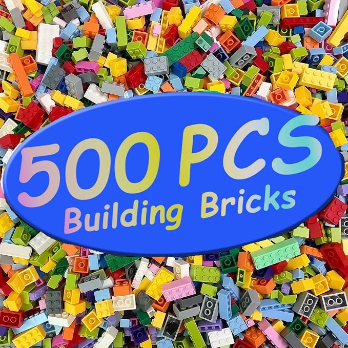 500 Pieces Building Blocks bulk, Compatible With LEGO And All Brands, 12 Sizes And A Variety Of Colors To Mix And Match, Suitable For Christmas, Halloween And Birthday Gifts For Boys And Girls Aged 6+