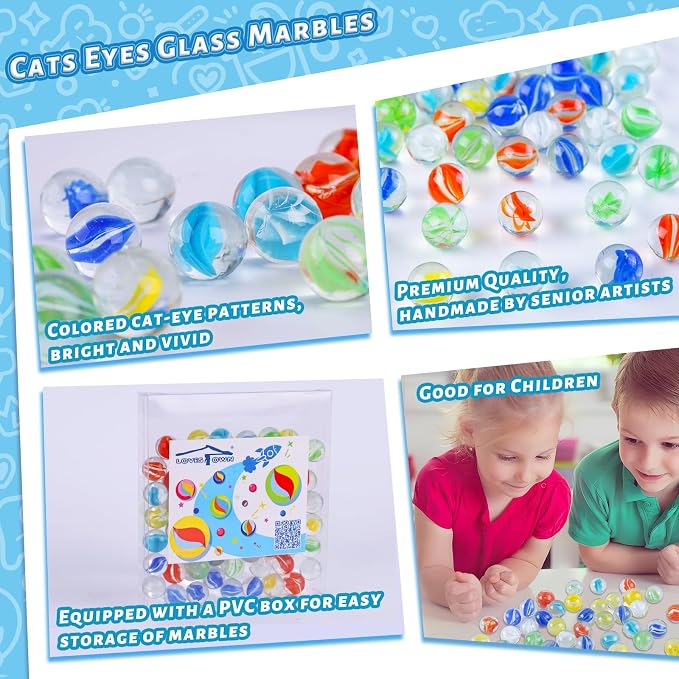 LovesTown 60PCS Glass Marbles Bulk, for Kids Marble Games DIY Home Decoration, Cats Eyes Styles (Pack of 2)