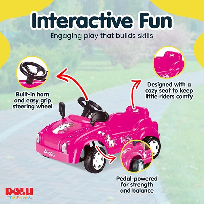 DOLU Pedal-Powered Unicorn Ride-On Car, Magical Kids Toy Vehicle with Built-in Horn, Indoor/Outdoor Riding Fun for Toddlers Ages 3+ Years
