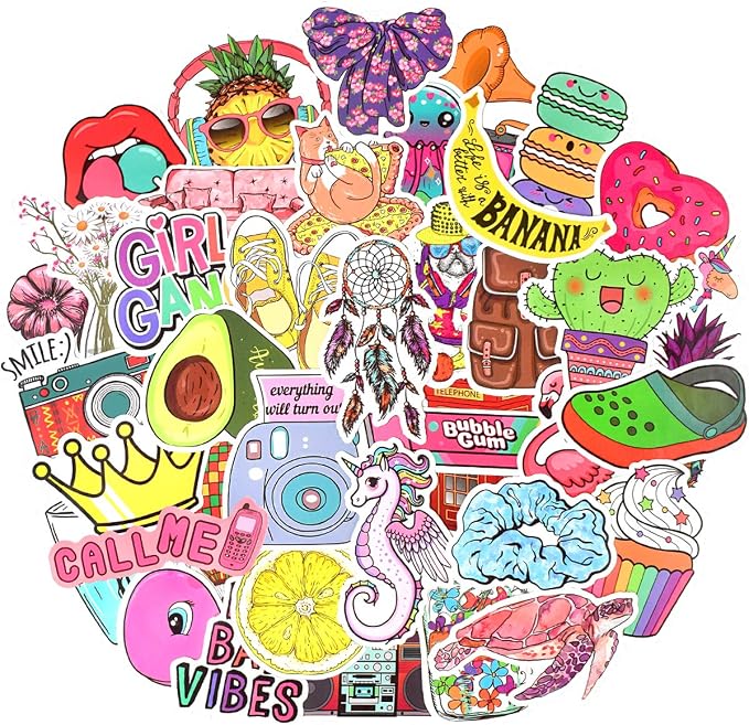 QTL Cute Stickers for Tween Girls Gifts, Waterproof Vinyl Party Favor Stickers, Easter Basket Stuffers, Birthday Gifts, Laptop Water Bottle,50PCS