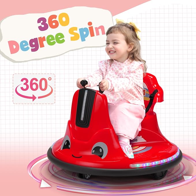 TOBBI Kids Electric Ride On Snail Shape Toy, 12V Battery Powered Toddler Bumper Car with Parent Remote Control/Funny Stickers/360 Degree Spin for Children of Aged 1-6-Red