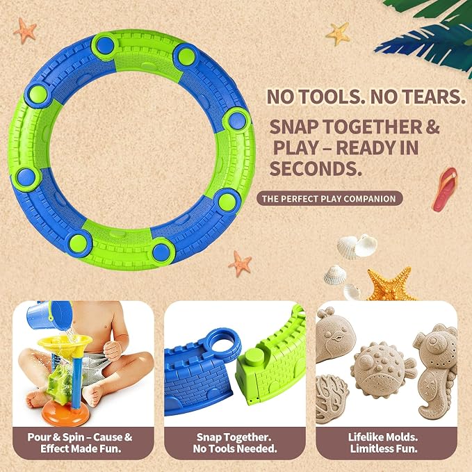 LUCKFUTURE 25 PCS Toddler Sand Toys for Ages 18+ Months - Sandbox Toys Set with Bucket, Shovels, Molds & Funnel, Easy Assemble No Tools Needed, Indoor Outdoor Beach Toys for Boys Girls