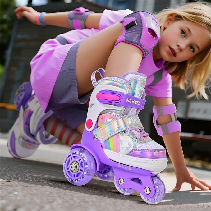 SULIFEEL Rainbow Unicorn 4 Size Adjustable Roller Skates for Girls Boys for Kids Ages 3-5 5-8 6-12 Children Skates Indoor Outdoor