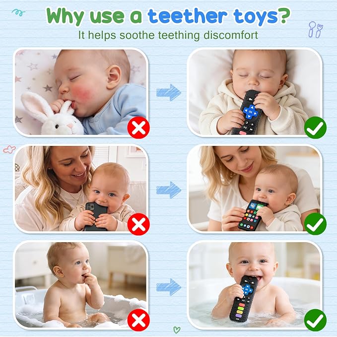 2 Pack Baby Teething Toys for 3-6 6-18 Months, Silicone Phone & TV Remote Control Shape Teether Toys, Teething Relief Sensory Chew Toys, Baby Shower Gifts for Infant Boys Girls 6-12 Months