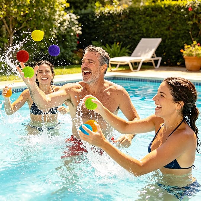 Xeehwb 100 Pcs Reusable Water Balls,Soft Soaker Splash Balls with Mesh Bag,Water Games Toys Ball for Outdoor Water Games Summer Fun,Pool Party,Beach Activities(6 Colors)